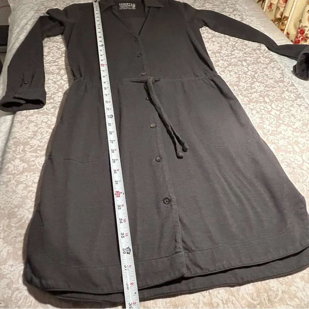 Faherty ~ Organic Sunwashed Gray Cotton Button Front Drawstring Polo Dress- XS